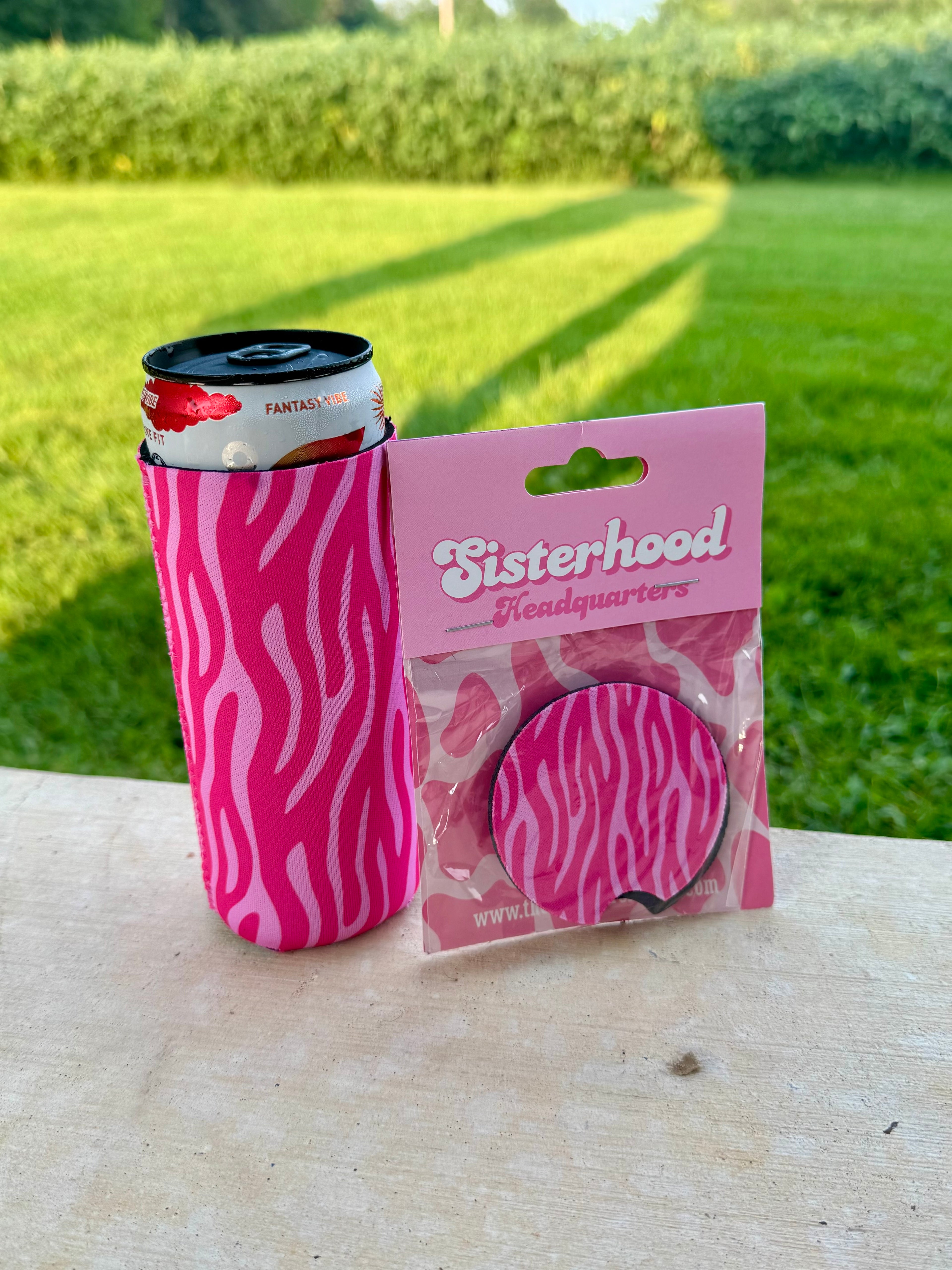 Pink Zebra Koozie